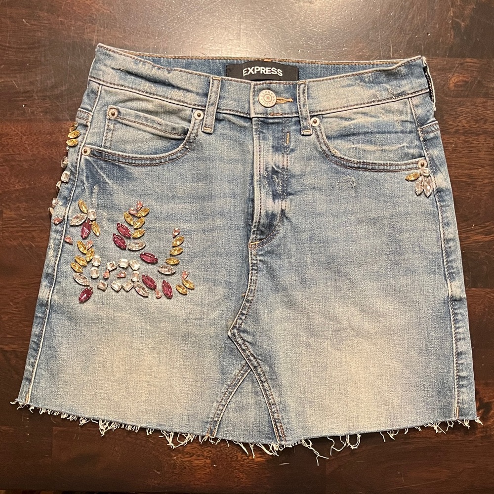 Express Rocker Glam Denim Skirt Sz 0